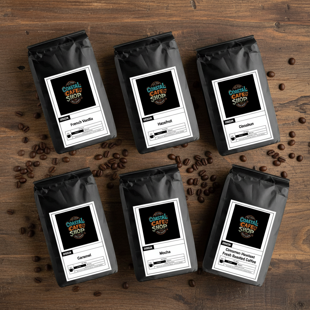 Flavored Coffees Sample Pack - overhead with corrected names